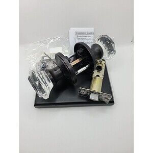 Elegant Oil Bronze Black Diamond Glass Door Knob Set with Plate